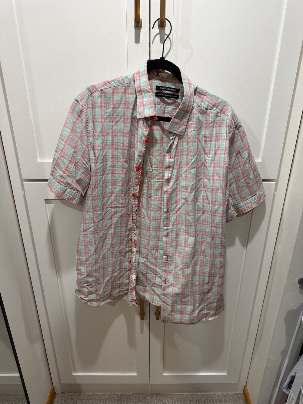 Hammermade Short-Sleeve Plaid Button-Up Shirt - Pink/Green
